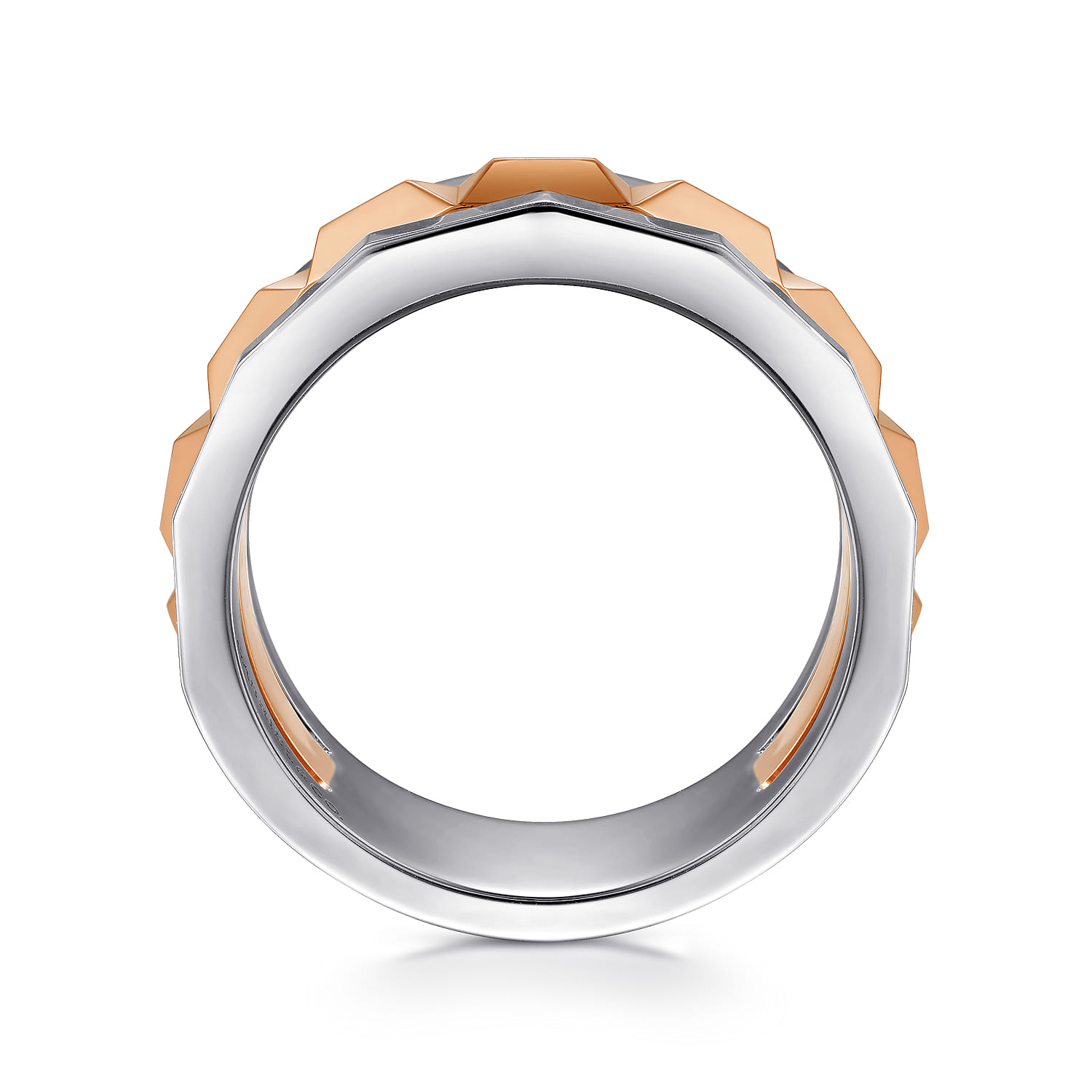 14K Rose-White Gold Wide Faceted Ring in High Polished Finish - Shot 2