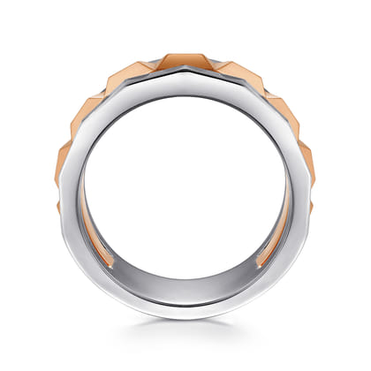 14K Rose-White Gold Wide Faceted Ring in High Polished Finish