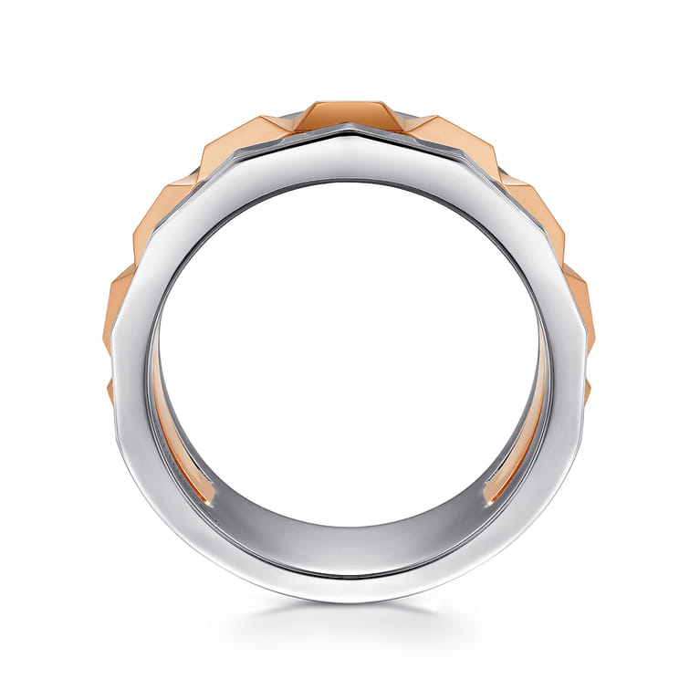 14K Rose-White Gold Wide Faceted Ring in High Polished Finish - Shot 2