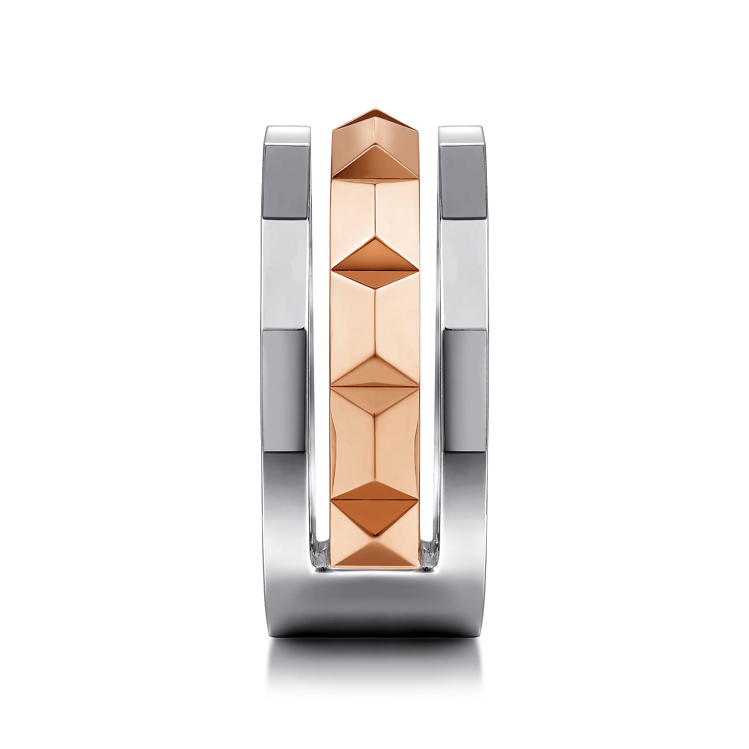 14K Rose-White Gold Wide Faceted Ring in High Polished Finish - Shot 4