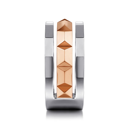 14K Rose-White Gold Wide Faceted Ring in High Polished Finish