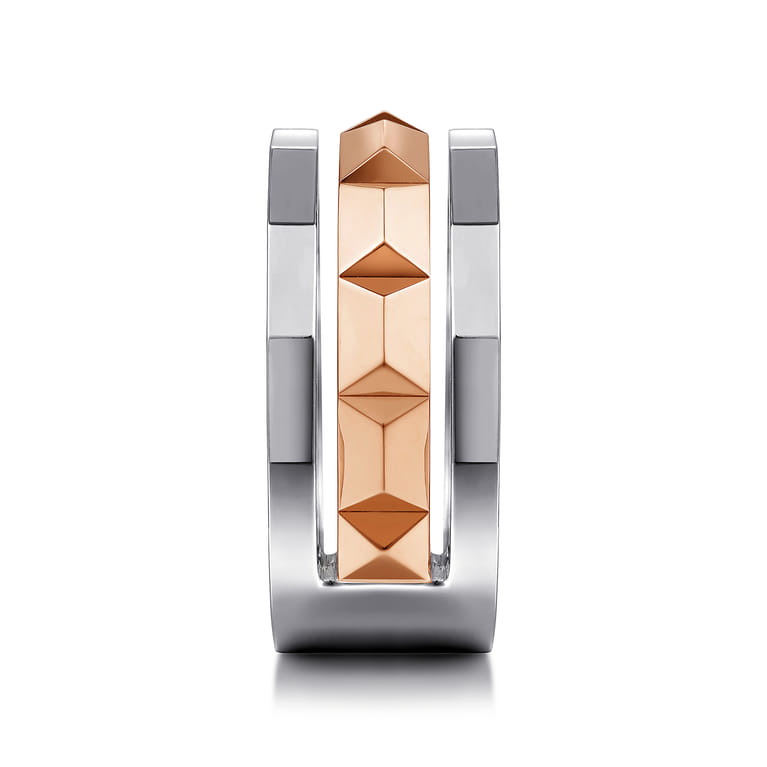 14K Rose-White Gold Wide Faceted Ring in High Polished Finish - Shot 4