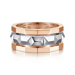 14K Rose-White Gold Wide Faceted Ring in High Polished Finish