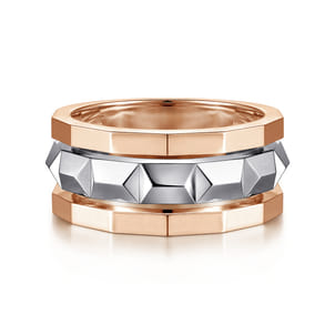 14K Rose-White Gold Wide Faceted Ring in High Polished Finish