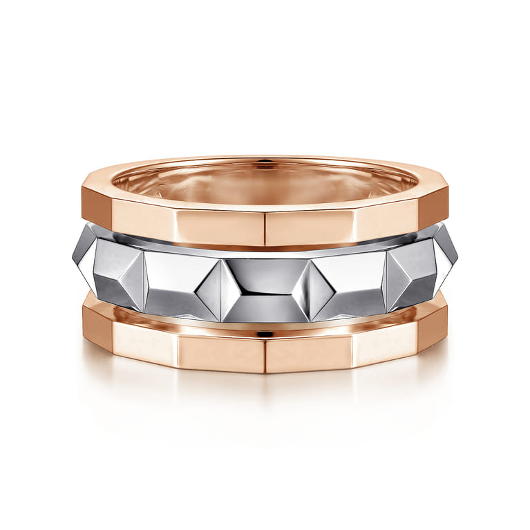 14K Rose-White Gold Wide Faceted Ring in High Polished Finish - Shot 1