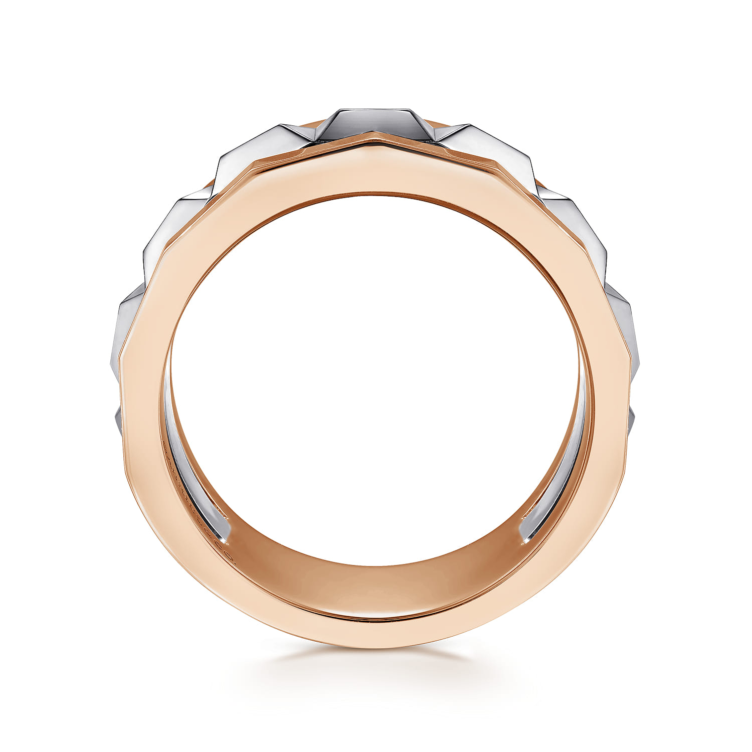 14K Rose-White Gold Wide Faceted Ring in High Polished Finish - Shot 2