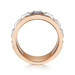 14K Rose-White Gold Wide Faceted Ring in High Polished Finish