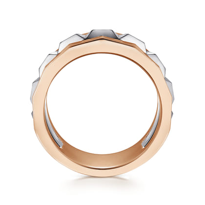 14K Rose-White Gold Wide Faceted Ring in High Polished Finish