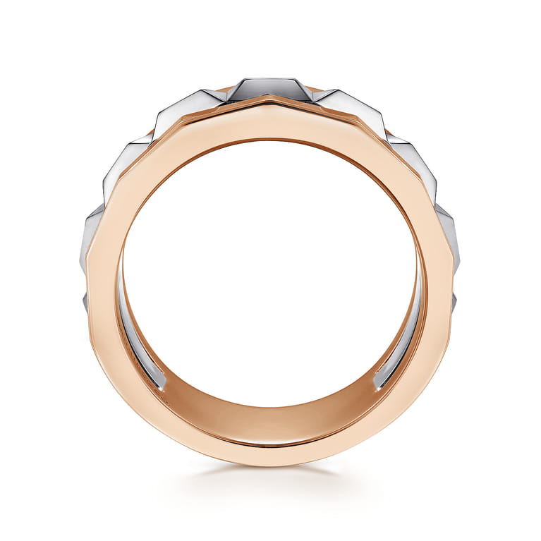 14K Rose-White Gold Wide Faceted Ring in High Polished Finish - Shot 2