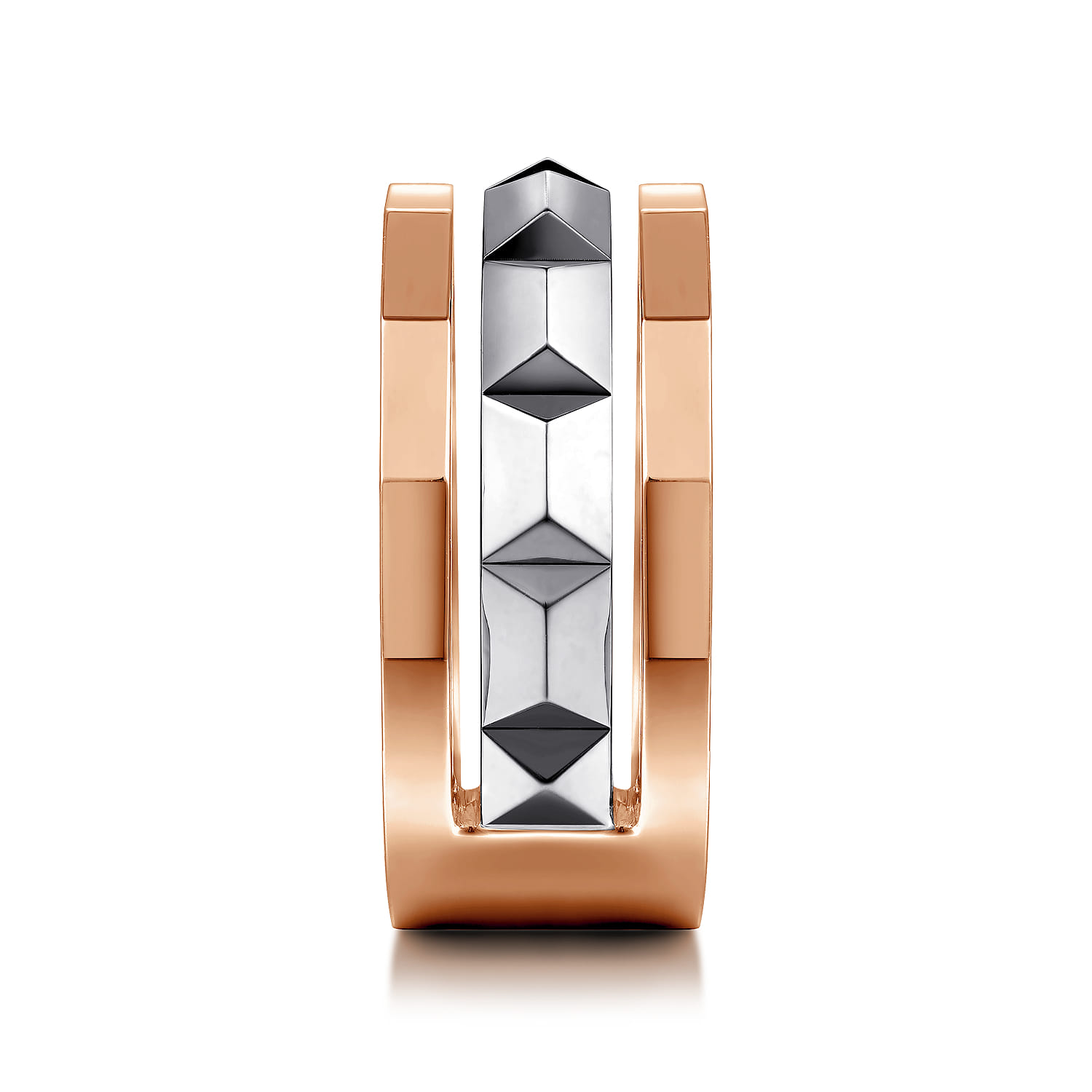 14K Rose-White Gold Wide Faceted Ring in High Polished Finish - Shot 4