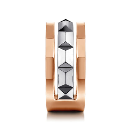 14K Rose-White Gold Wide Faceted Ring in High Polished Finish