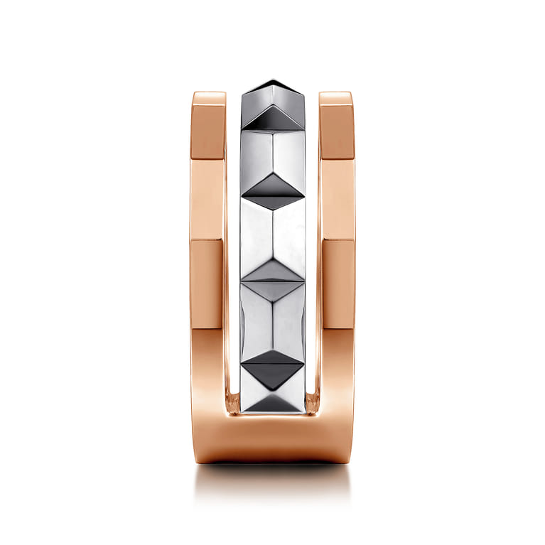 14K Rose-White Gold Wide Faceted Ring in High Polished Finish - Shot 4