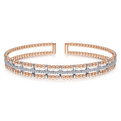 14K Rose and White Gold Bujukan Diamond Cuff Bangle