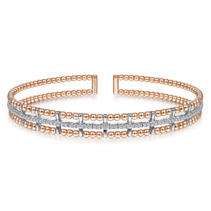 14K Rose and White Gold Bujukan Diamond Cuff Bangle