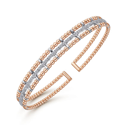 14K Rose and White Gold Bujukan Diamond Cuff Bangle