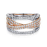 14K Rose and White Gold Criss Crossing Multi Row Diamond Ring - 0.6 ct