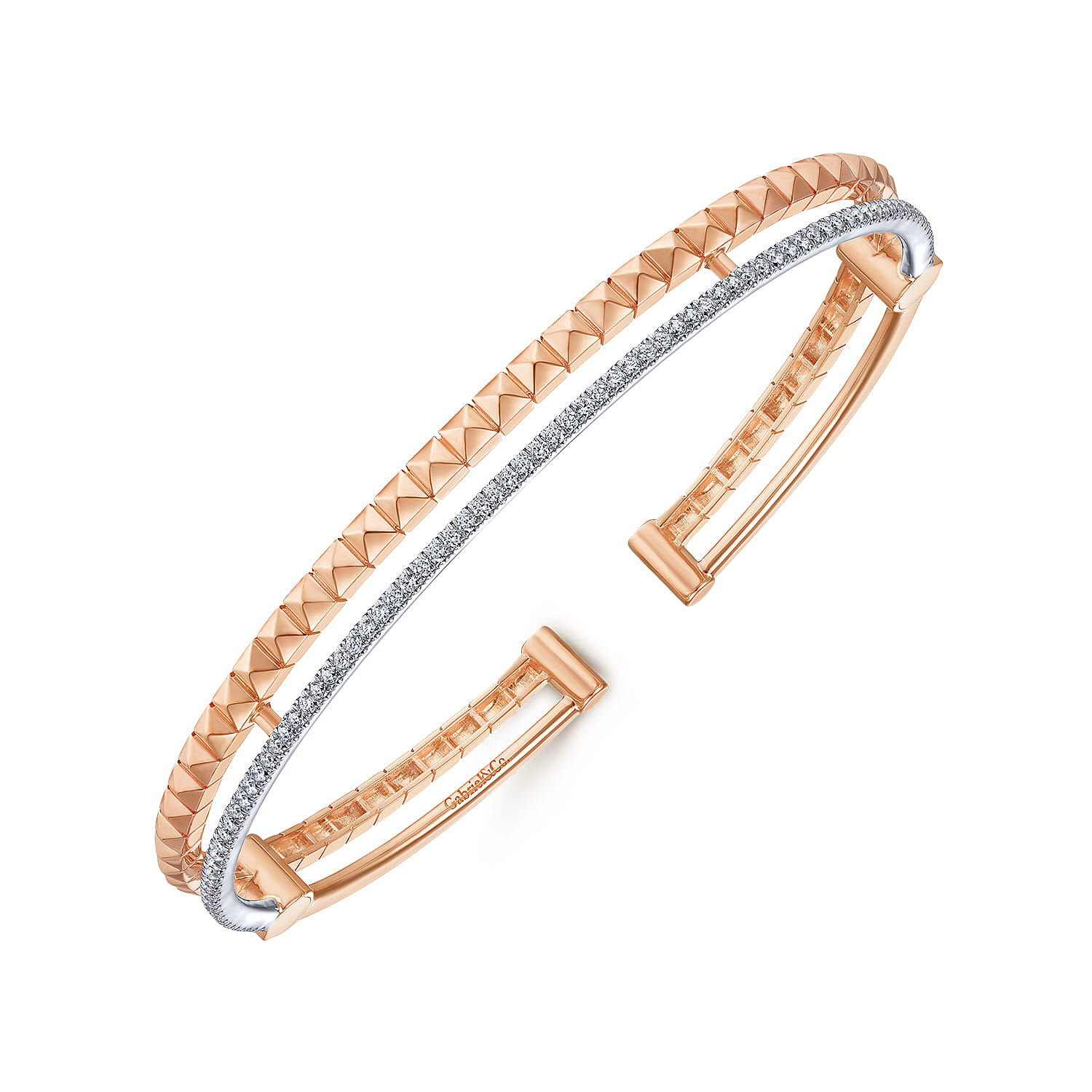 14K Rose and White Gold Split Cuff with Pyramids and Diamonds - 0.45 ct - Shot 2