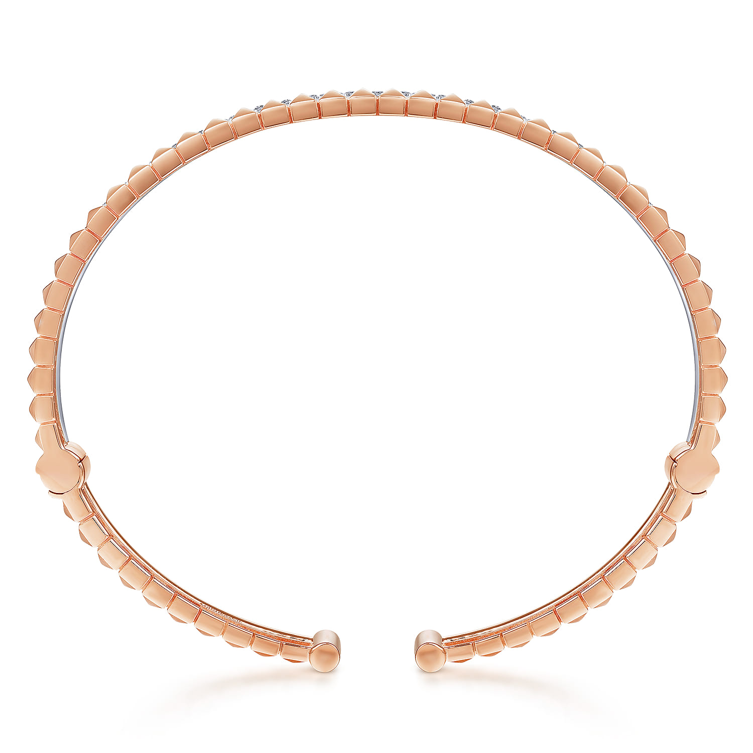 14K Rose and White Gold Split Cuff with Pyramids and Diamonds - 0.45 ct - Shot 3