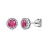 14K W.Gold Ruby Dia Halo Stud Earrings - 0.1 ct