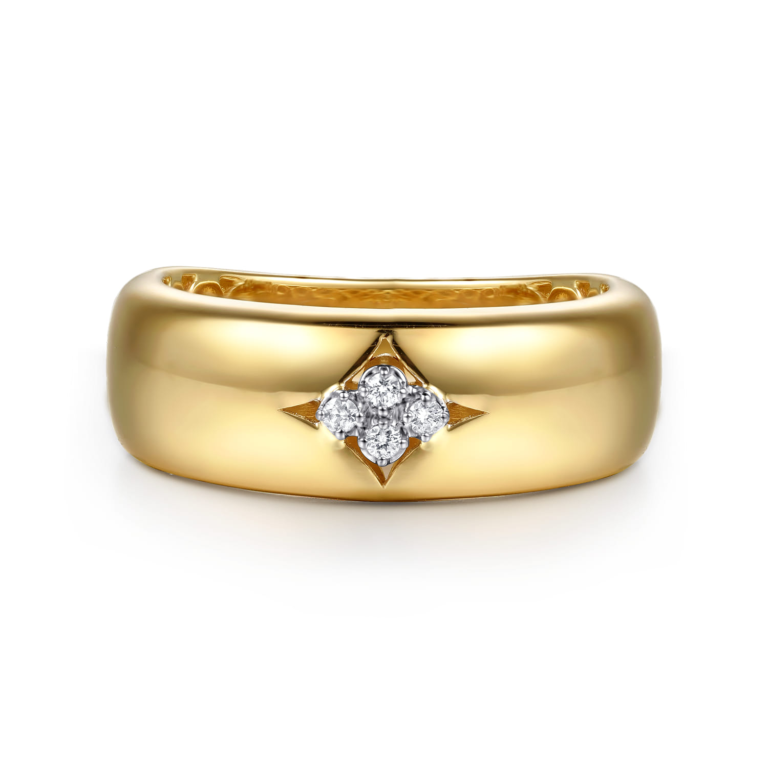 14K White And Yellow Gold Diamond Clover Wide Band Ring - 0.04 ct - Shot 1