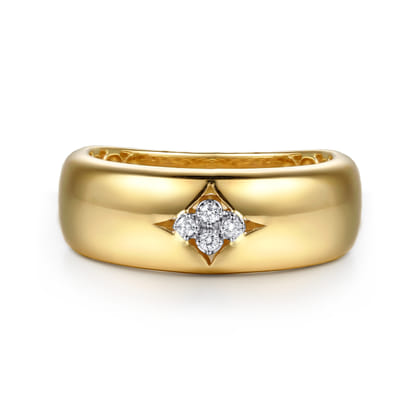 14K White And Yellow Gold Diamond Clover Wide Band Ring