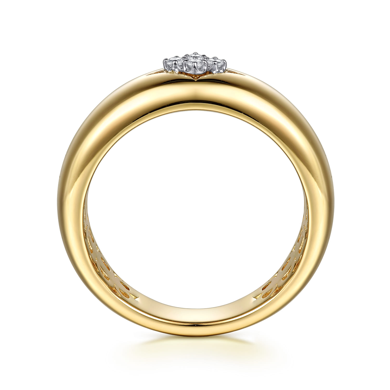 14K White And Yellow Gold Diamond Clover Wide Band Ring - 0.04 ct - Shot 2