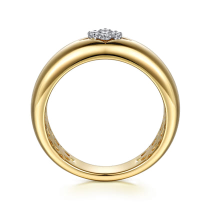 14K White And Yellow Gold Diamond Clover Wide Band Ring