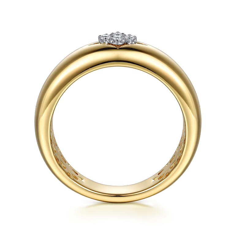 14K White And Yellow Gold Diamond Clover Wide Band Ring - 0.04 ct - Shot 2