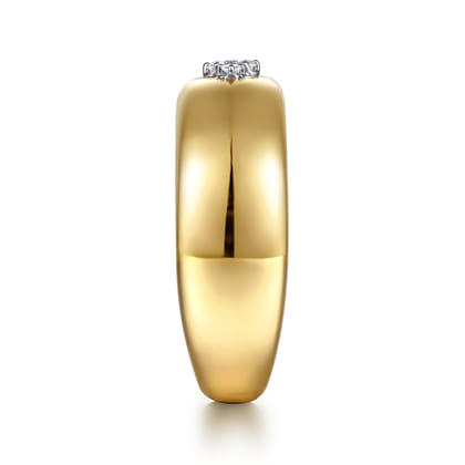 14K White And Yellow Gold Diamond Clover Wide Band Ring