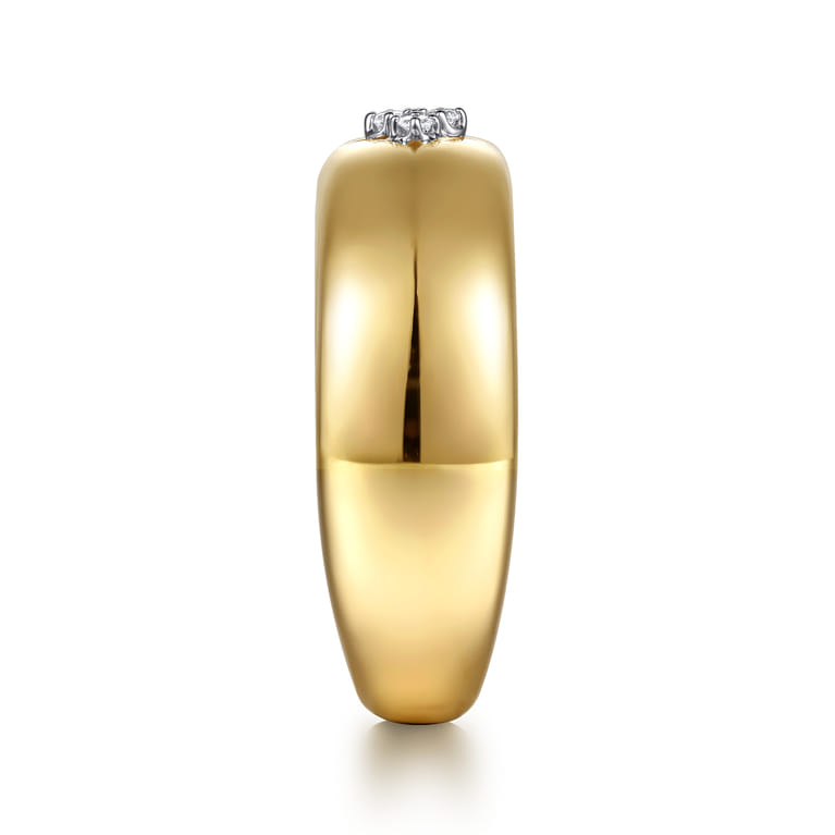 14K White And Yellow Gold Diamond Clover Wide Band Ring - 0.04 ct - Shot 4