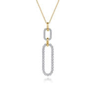 14K White And Yellow Gold Diamond Link Pendant Drop Necklace