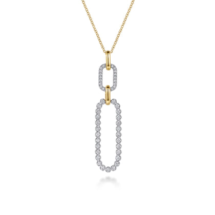 14K White And Yellow Gold Diamond Link Pendant Drop Necklace