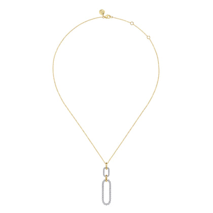14K White And Yellow Gold Diamond Link Pendant Drop Necklace