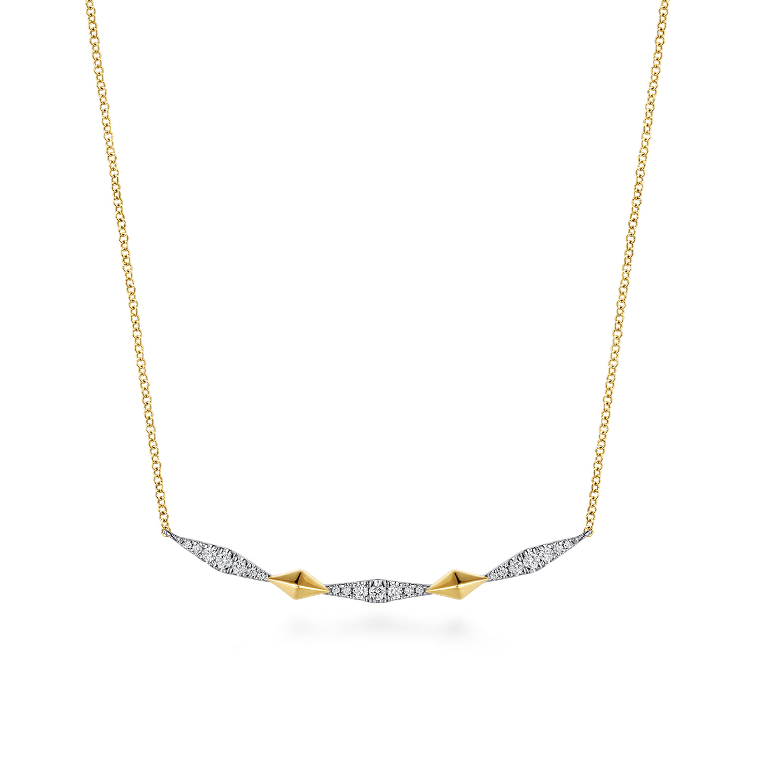 14K White And Yellow Gold Graduating Diamond Kite Shape Curved Bar Necklace - 0.24 ct - Shot 1