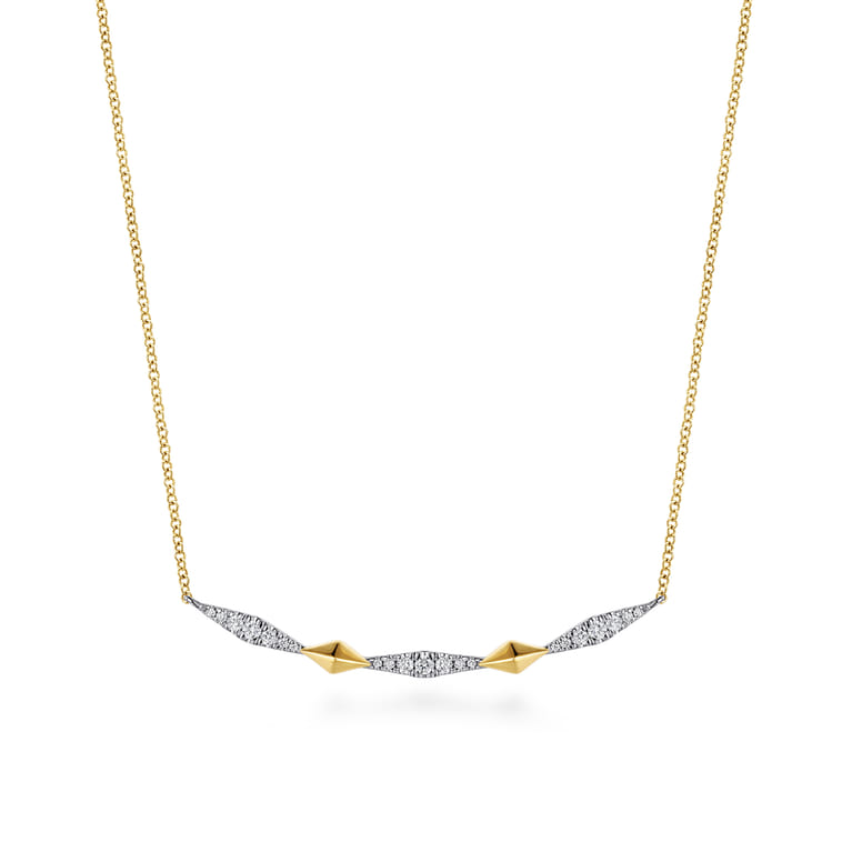 14K White And Yellow Gold Graduating Diamond Kite Shape Curved Bar Necklace - 0.24 ct - Shot 1