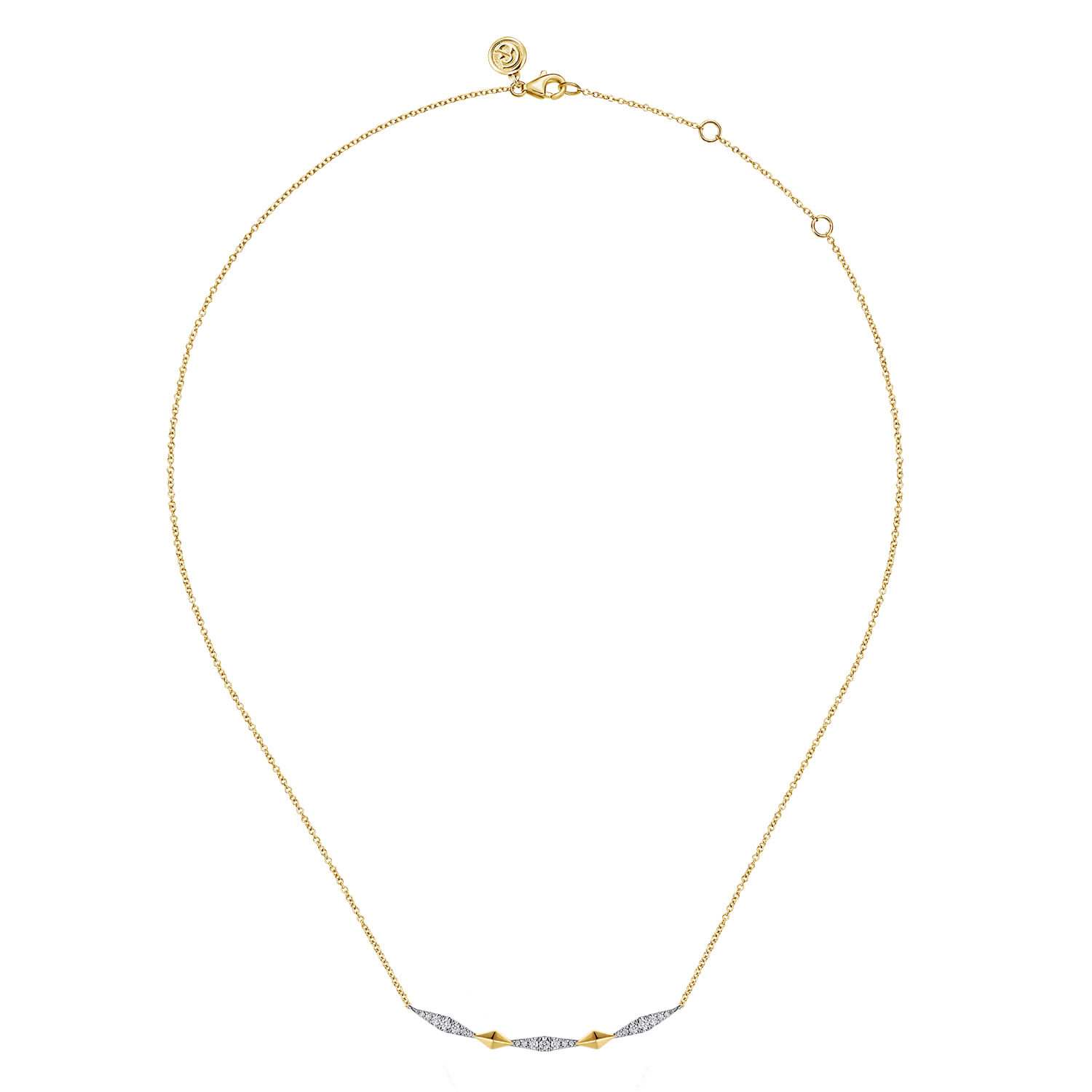 14K White And Yellow Gold Graduating Diamond Kite Shape Curved Bar Necklace - 0.24 ct - Shot 2