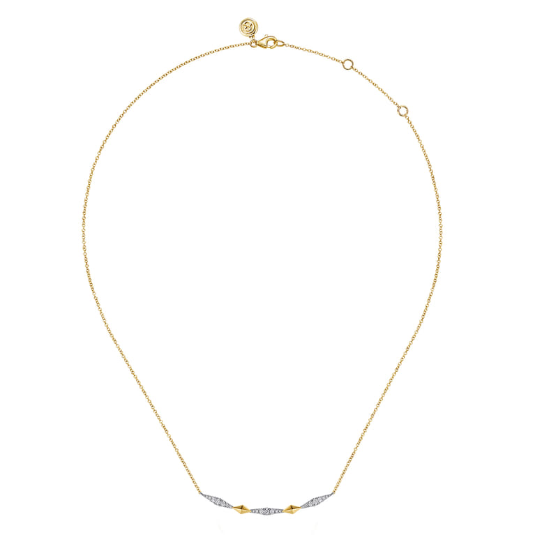 14K White And Yellow Gold Graduating Diamond Kite Shape Curved Bar Necklace - 0.24 ct - Shot 2
