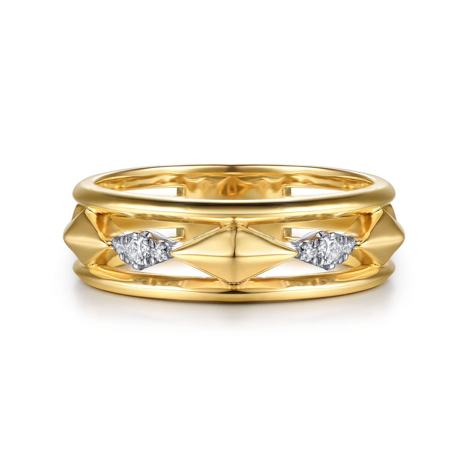 14K White And Yellow Gold Graduating Diamond Kite Shape Easy Stackable Ring - 0.07 ct - Shot 1