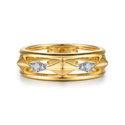 14K White And Yellow Gold Graduating Diamond Kite Shape Easy Stackable Ring