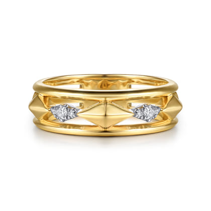 14K White And Yellow Gold Graduating Diamond Kite Shape Easy Stackable Ring