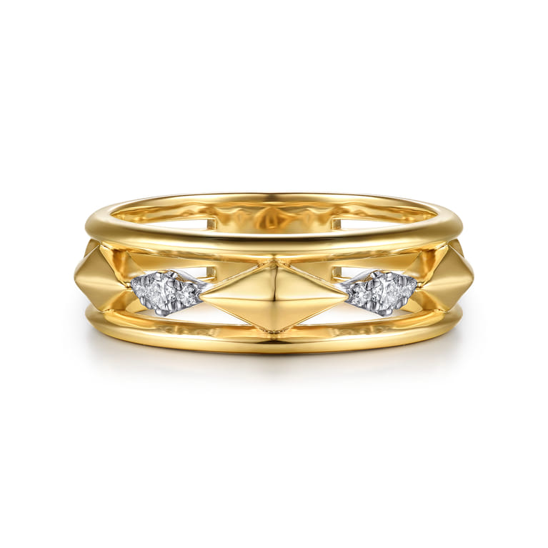 14K White And Yellow Gold Graduating Diamond Kite Shape Easy Stackable Ring - 0.07 ct - Shot 1