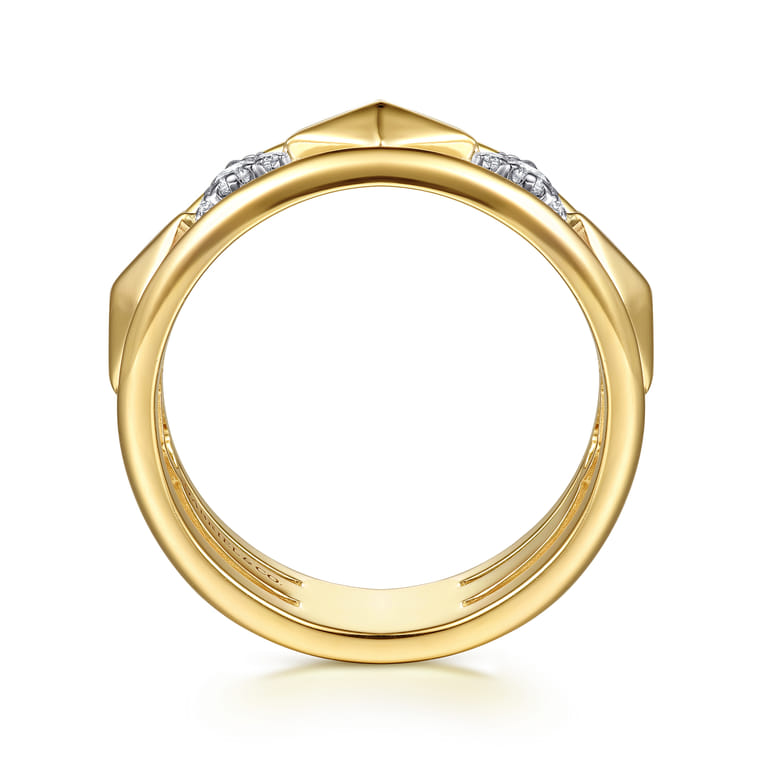14K White And Yellow Gold Graduating Diamond Kite Shape Easy Stackable Ring - 0.07 ct - Shot 2