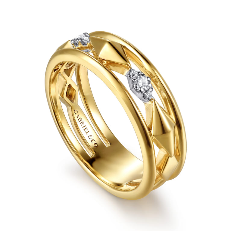 14K White And Yellow Gold Graduating Diamond Kite Shape Easy Stackable Ring - 0.07 ct - Shot 3