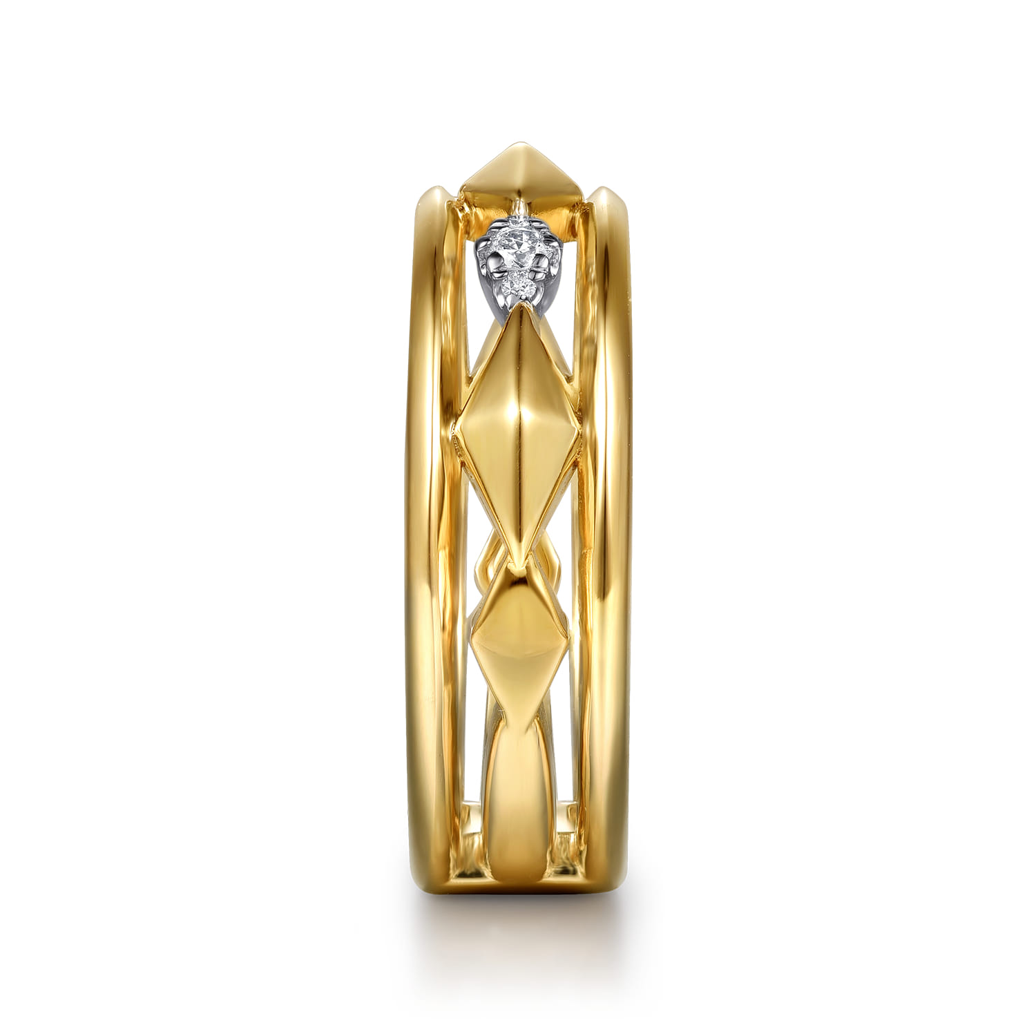 14K White And Yellow Gold Graduating Diamond Kite Shape Easy Stackable Ring - 0.07 ct - Shot 4