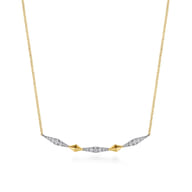 14K White And Yellow Gold Graduating Diamond Rhombus Shape Curved Bar Necklace