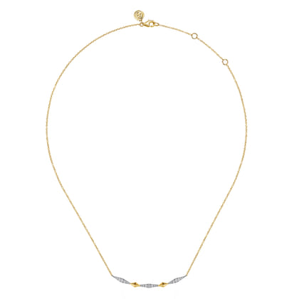 14K White And Yellow Gold Graduating Diamond Rhombus Shape Curved Bar Necklace