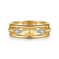 14K White And Yellow Gold Graduating Diamond Rhombus Shape Easy Stackable Ring