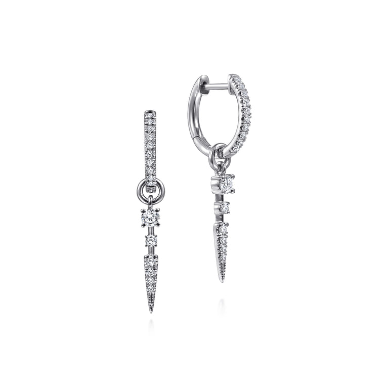 14K White Gold 10mm Diamond Huggie Earrings with Spike Drops - 0.3 ct - Shot 1