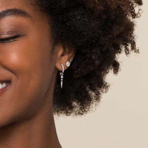 14K White Gold 10mm Diamond Huggie Earrings with Spike Drops