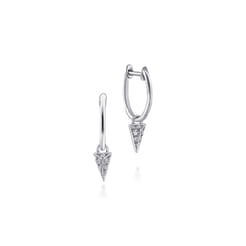 14K White Gold 10mm Diamond Spike Drop Earrings